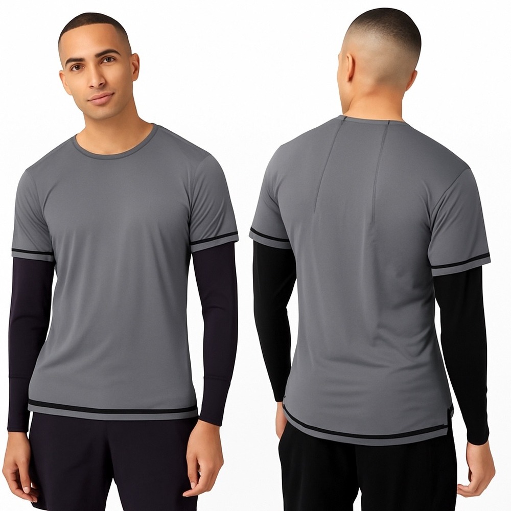 Lululemon Fast Free Bold Lines Layering Long Sleeve Tee Grey Black Mens Size XL